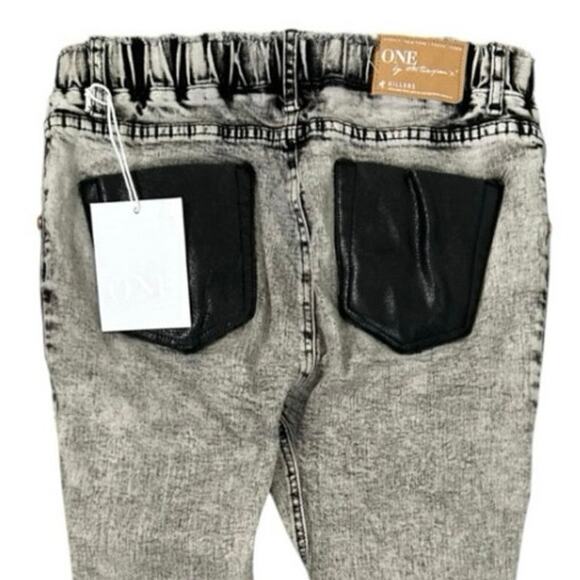 ONE Teaspoon Harley Killers Cropped Skinny Jeans in Black Washed Leather Pockets - Picture 4 of 9